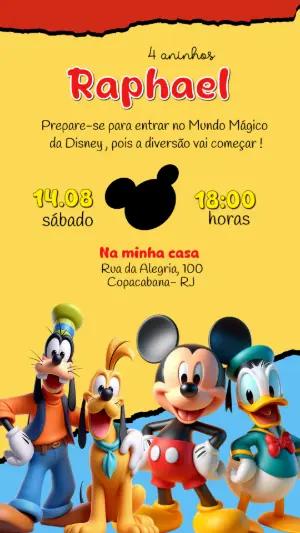 Convite de Aniversário Mickey e Turma Colorido para Editar