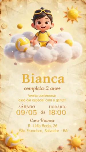 Convite de Aniversário Infantil Vôlei Fofo para Editar