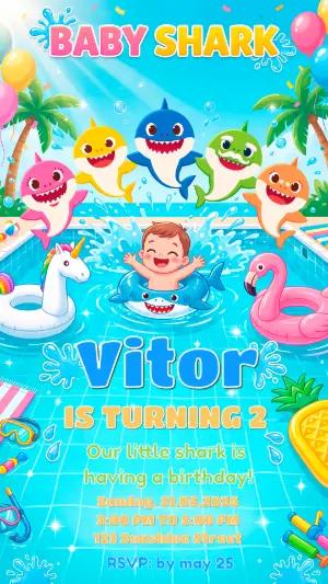 Editable Baby Shark Pool Party Birthday Invitation