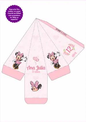 Caixa Pirâmide Aniversário Minnie Rosa para Editar Online