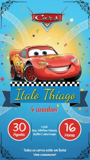 Convite de Aniversário Carros Disney para Editar Online