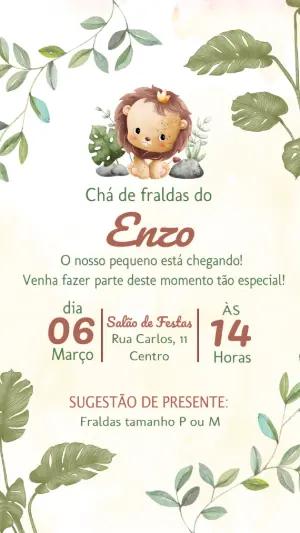Convite Chá de Fraldas Leãozinho Aquarela para Editar