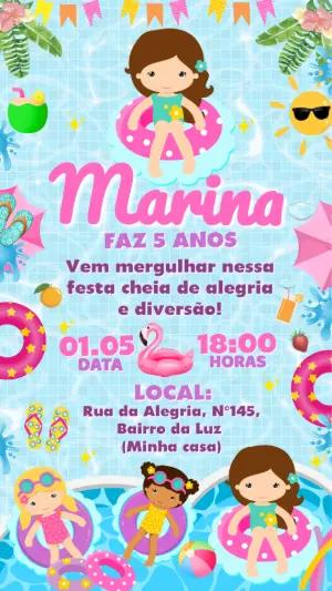 Convite de Festa na Piscina Infantil Colorido para Editar Online