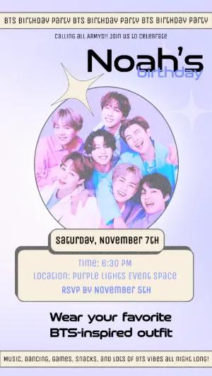 Editable BTS K-pop Birthday Invitation Template in Purple
