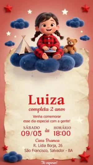 Convite Aniversário Infantil Menina e Ursinho para Editar