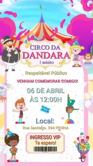 Convite Animado Aniversário Circo com Personagens para Editar