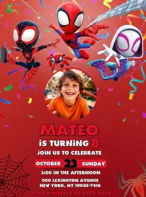 Spidey and Friends Photo Birthday Invitation Editable Template