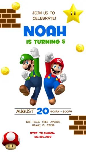 Super Mario Bros Birthday Invitation Editable Template