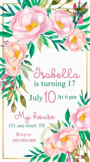 Elegant Floral Birthday Invitation Editable Template