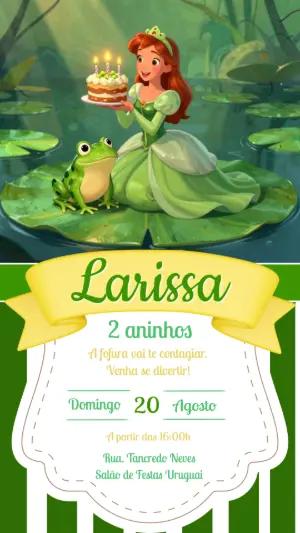 Convite de Aniversário Princesa e o Sapo Editável
