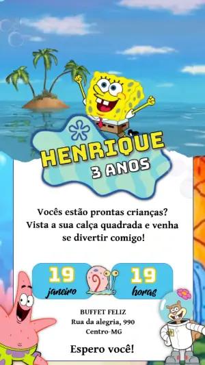 Vídeo Convite de Aniversário Bob Esponja Editável para Festa