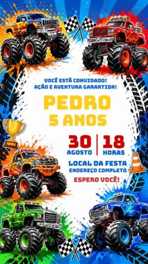 Convite de Aniversário Monster Truck Hotwheels para Editar
