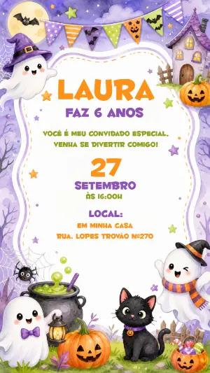Convite Aniversário Fantasminha Halloween Editável