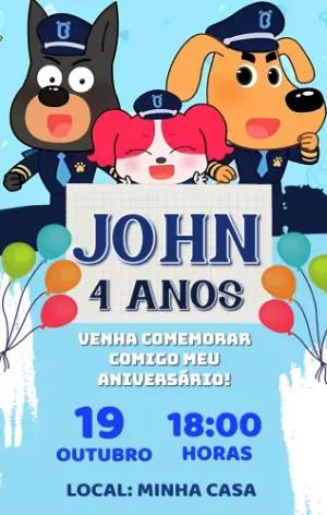Convite Aniversário Detetive Canino para Editar Online
