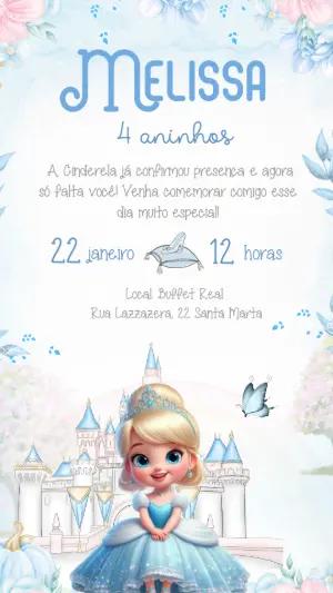 Convite Aniversário Cinderela Cute para Editar Online