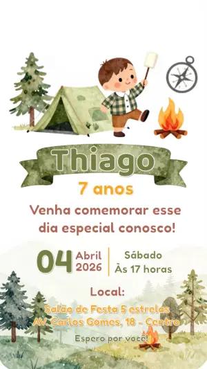 Convite de Aniversário Acampamento Infantil Editável