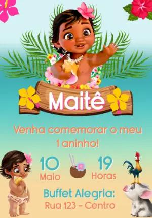 Convite de Aniversário Moana Baby Tropical para Editar