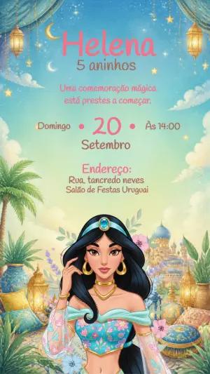 Convite de Aniversário Jasmine Princesa para Editar