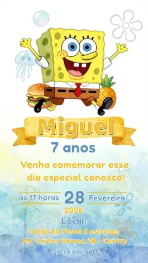 Convite de Aniversário Bob Esponja Colorido para Editar