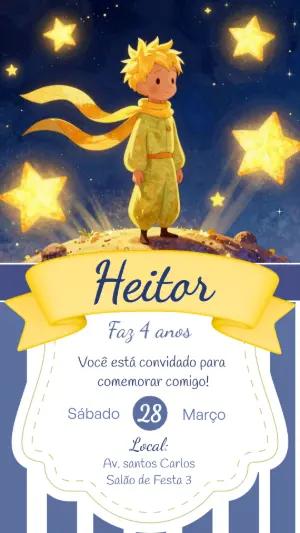 Convite de Aniversário Pequeno Príncipe Estrelado para Editar