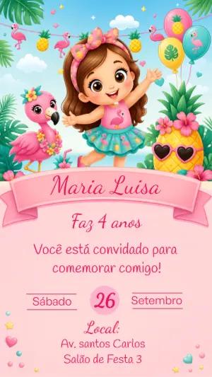Convite de Aniversário Flamingo Tropical Editável