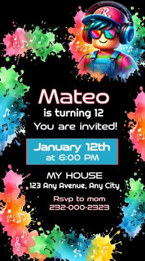 Editable Roblox Birthday Invitation with Music Theme