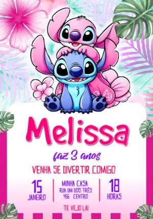 Convite de Aniversário Stitch e Angel Tropical Editável