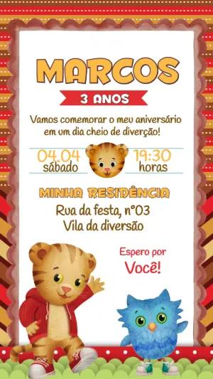 Convite de Aniversário Daniel Tigre Colorido para Editar