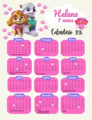 Calendário Infantil Patrulha Canina 2026 Editável com Nome