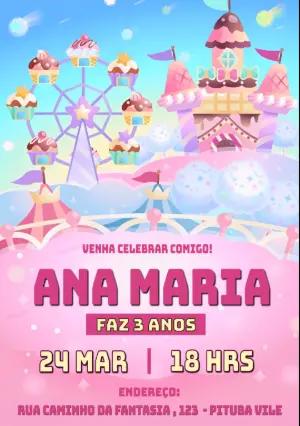 Convite de Aniversário Confeitaria Doce Rosa para Editar