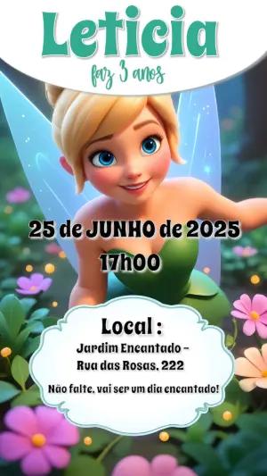 Convite de Aniversário Sininho Fada para Editar Online