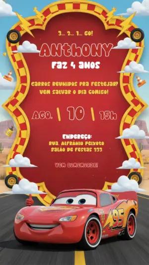 Convite Digital Festa Carros com Relâmpago McQueen para Editar