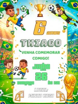Convite de Aniversário Futebol Brasil Infantil para Editar