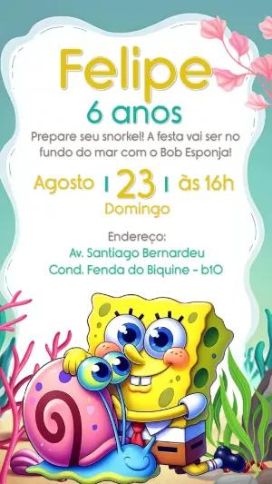 Convite Aniversário Bob Esponja e Gary para Editar Online