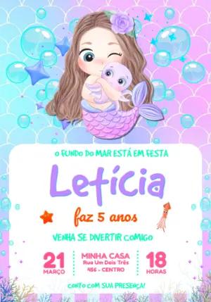 Convite Digital Aniversário Infantil Sereia e Polvo Editável