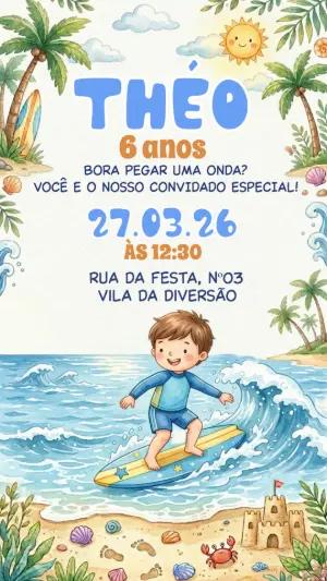 Convite de Aniversário Praia Surf Infantil Editável