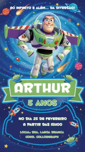 Vídeo Convite Aniversário Buzz Lightyear no Espaço Editável