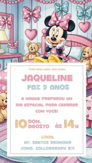 Convite de Aniversário Minnie Mouse Rosa para Editar Online