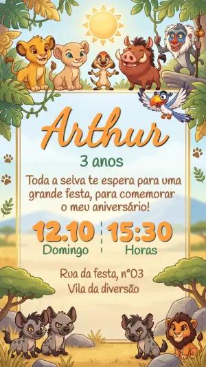 Convite de Aniversário Rei Leão Cute para Editar e Enviar