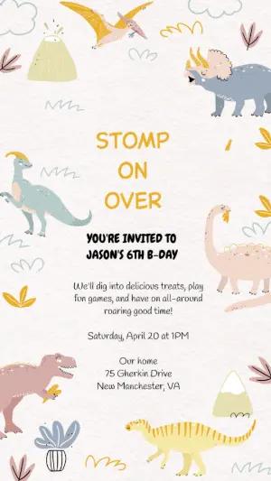 Cute Dinosaur Birthday Invitation | Editable Online Template