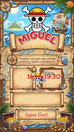 Convite de Aniversário One Piece Pirata para Editar