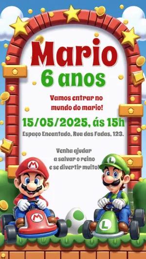 Convite de Aniversário Super Mario Bros para Editar Online