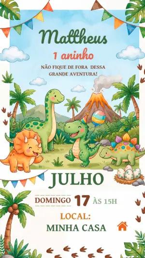 Convite de Aniversário Dinossauro Baby Aquarela para Editar