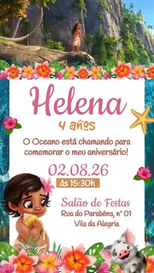 Convite Animado de Aniversário Moana Baby para Editar