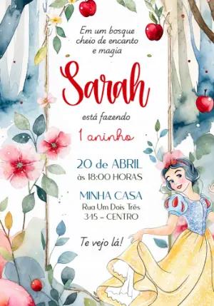 Convite Branca de Neve Bosque Aquarela para Editar
