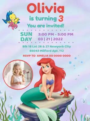 Little Mermaid Birthday Invitation with Photo - Editable Template