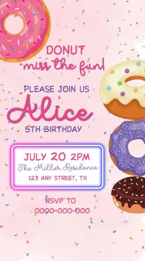 Colorful Donut Birthday Invitation | Editable Template