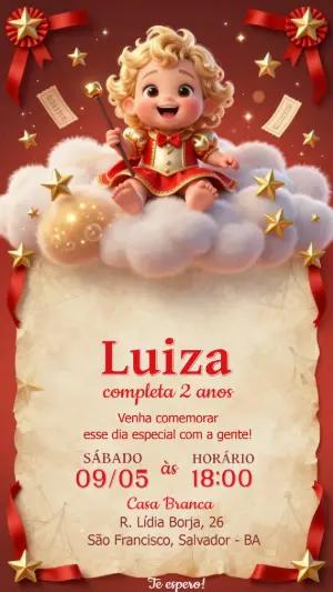 Convite de Aniversário Princesa Vermelho e Dourado Editável