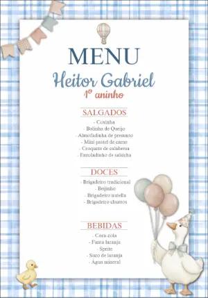 Menu Editável Aniversário Infantil Gansinho Azul Aquarela
