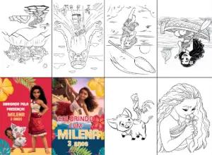Mini Livro de Colorir Moana para Aniversário Editável